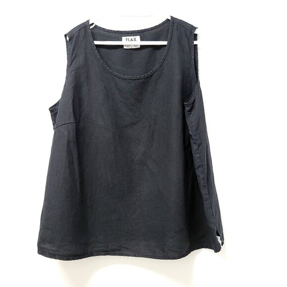 Flax Tops - Flax Womens Linen Sleeveless Round Neck Top Size 2G Black